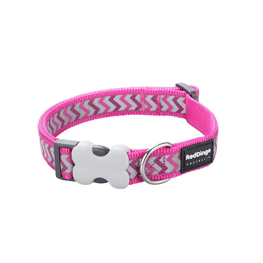 Red Dingo Bucklebone Reflective Ziggy Dog Collar - Hot Pink