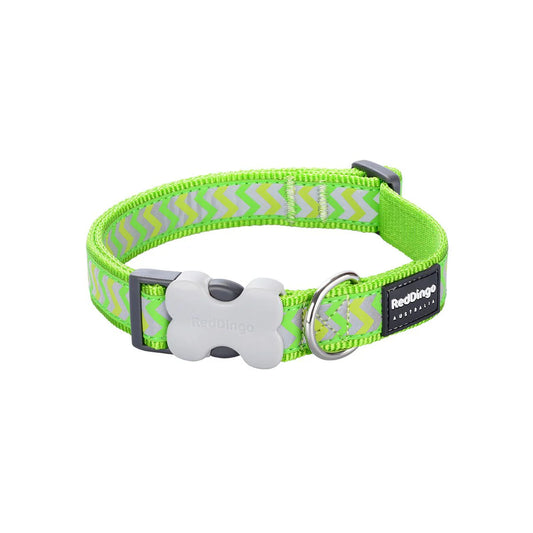 Red Dingo Bucklebone Reflective Ziggy Dog Collar - Lime Green