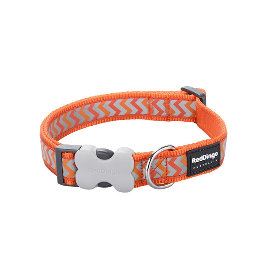 Red Dingo Bucklebone Reflective Ziggy Dog Collar - Orange