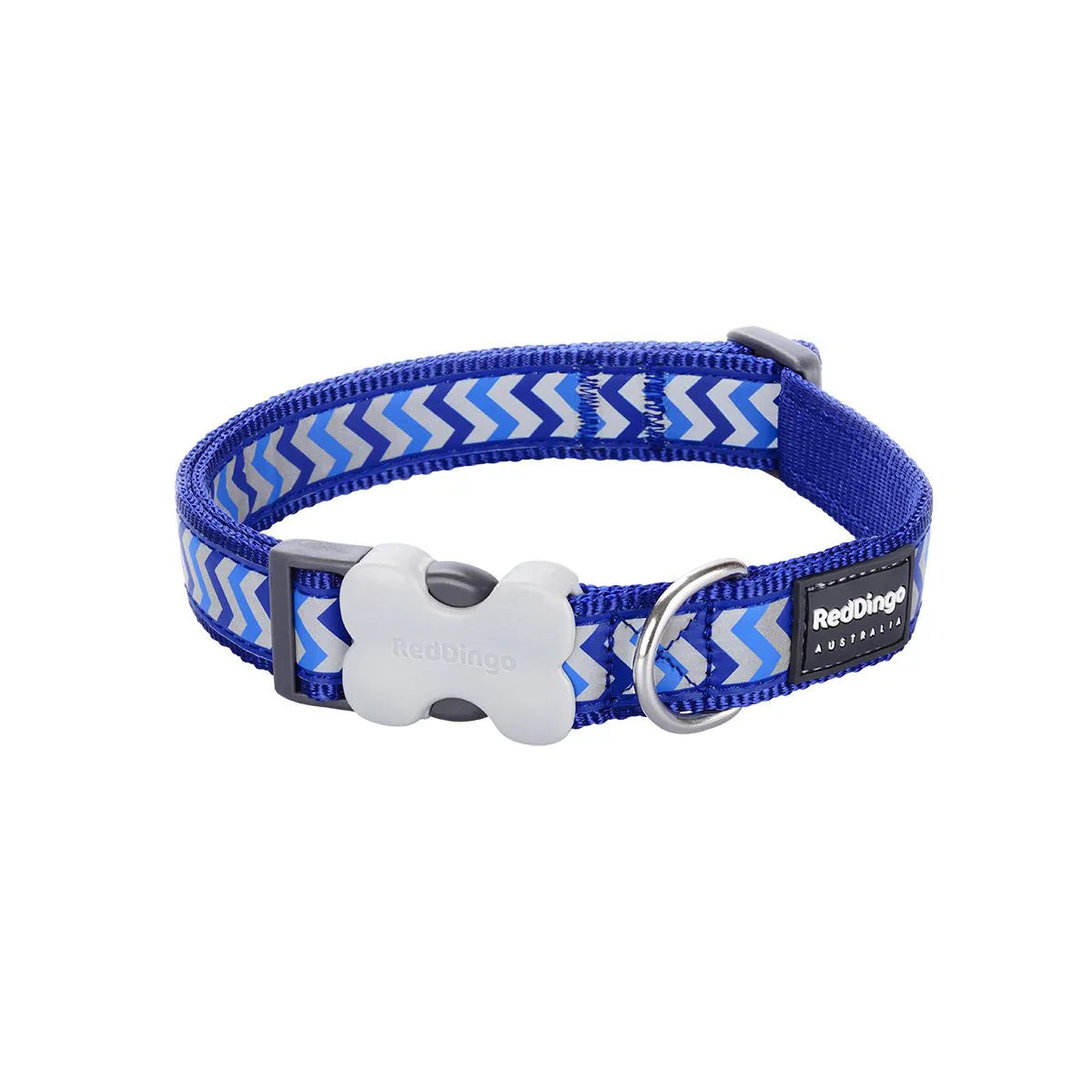 Red Dingo Bucklebone Reflective Ziggy Dog Collar - Blue