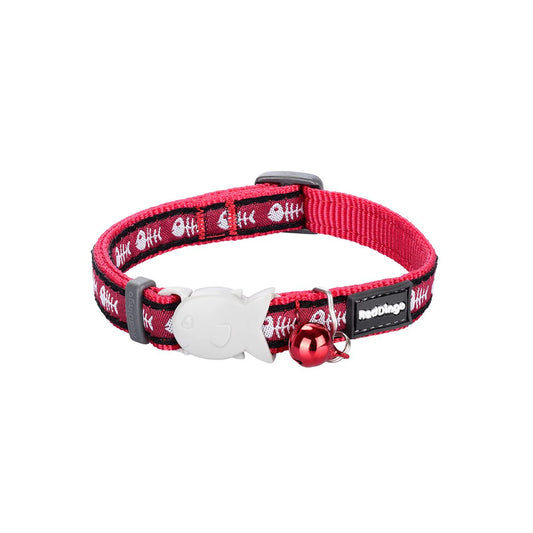 Red Dingo Cat Design Collar - Fish Bone Red