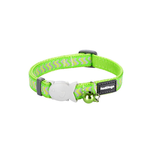 Red Dingo Cat Reflective Ziggy Collar - Lime Green