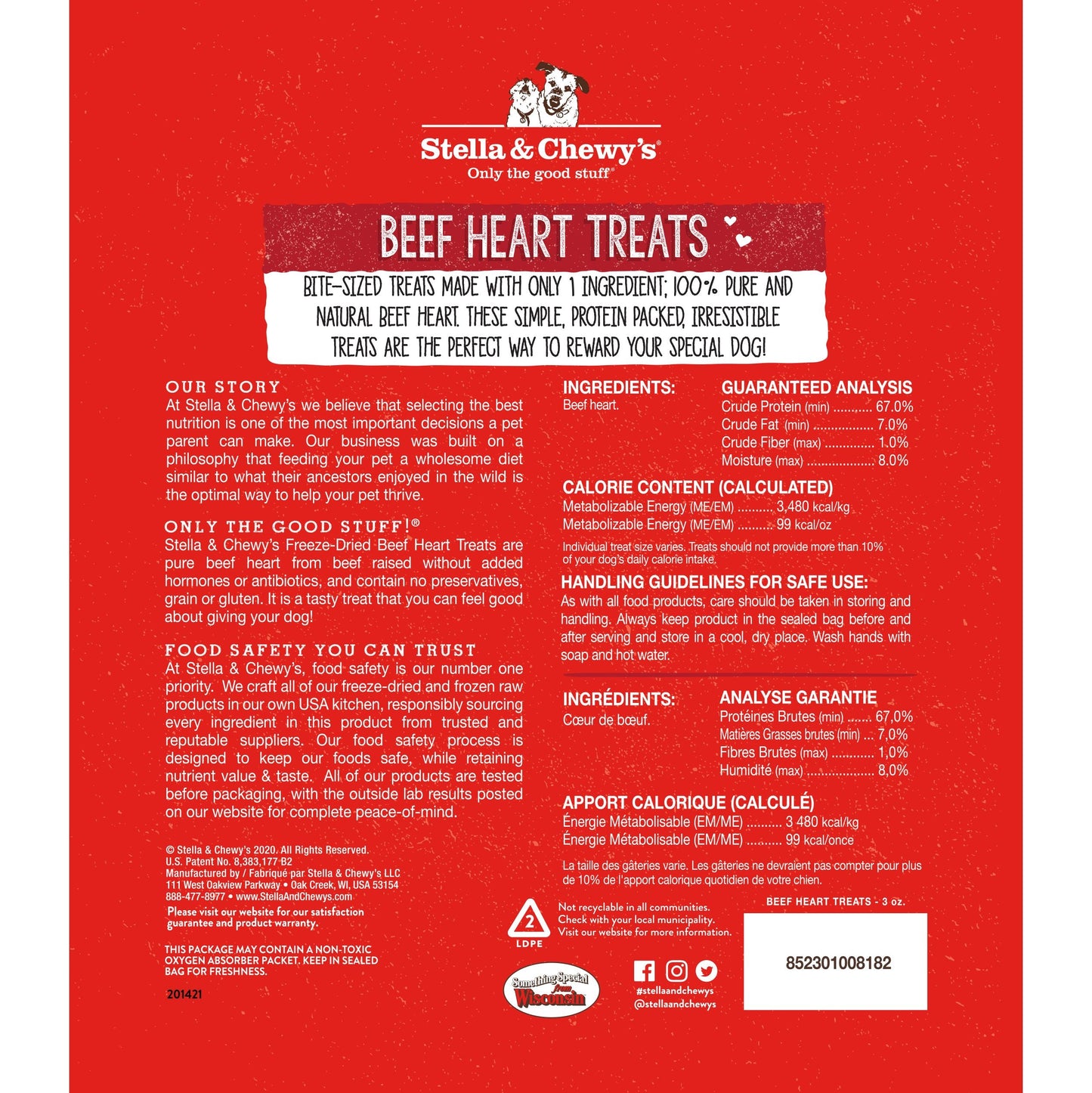 Stella & Chewy's Single Ingredient - Beef Heart 3oz Dog Treats