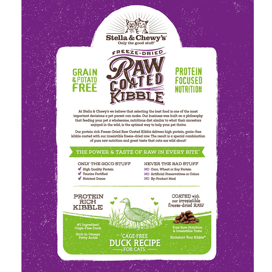 Stella & Chewy's Raw Coated Kibbles - Cage-Free Duck 5lb Cat Food