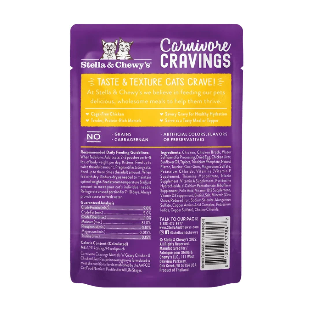 Stella & Chewy's Carnivore Cravings Morsels'N'Gravy Pouch - Chicken & Chicken Liver 2.8oz Cat Food