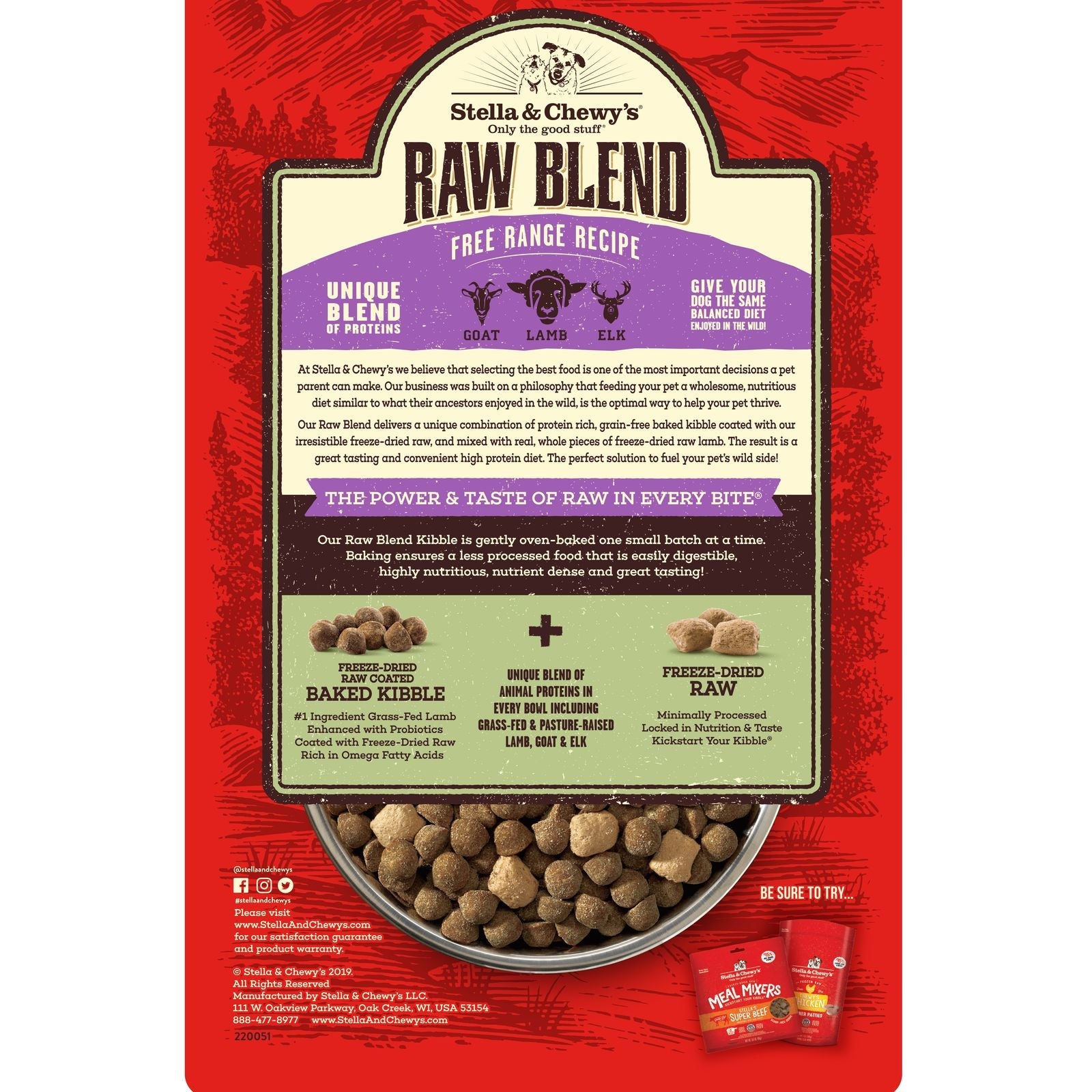 Stella's & Chewy's Raw Blend Kibbles - Free Range (Goat, Lamb & Elk) Dog Food