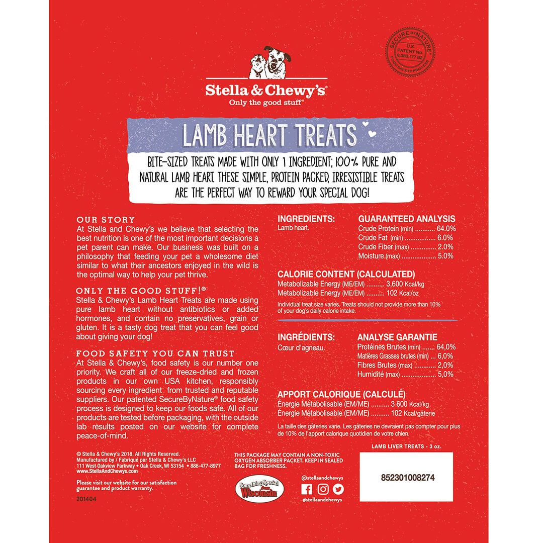 Stella & Chewy's Single Ingredient - Lamb Heart 3oz Dog Treat