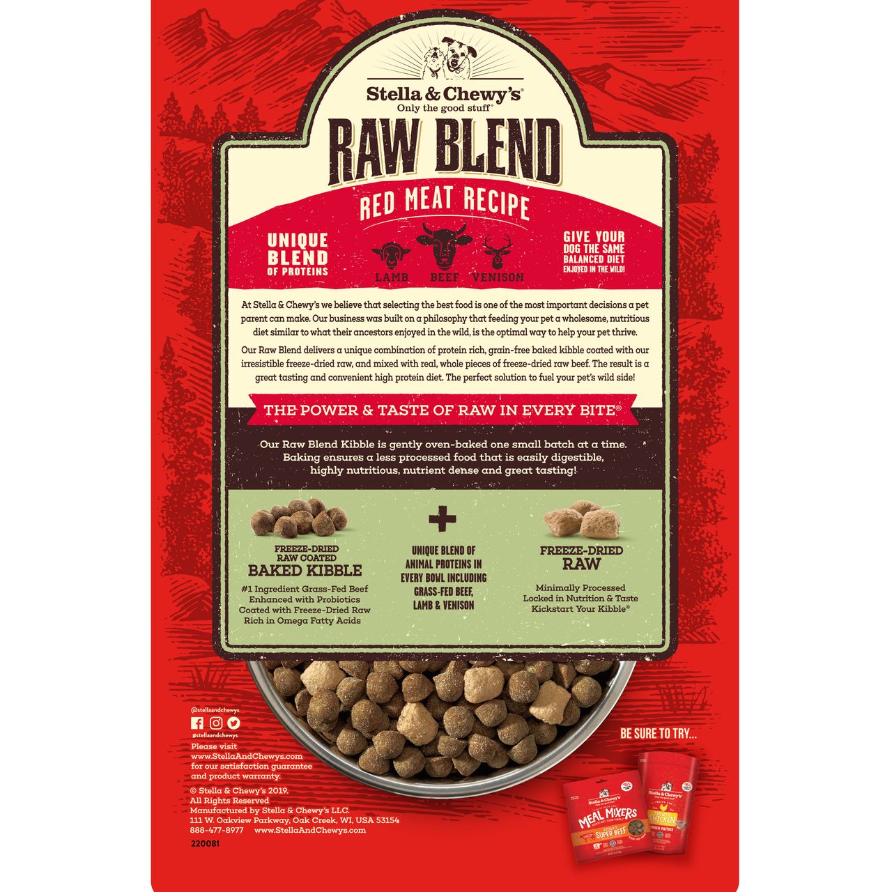 Stella's & Chewy's Raw Blend Kibbles - Red Meat (Lamb, Beef & Venison) Dog Food