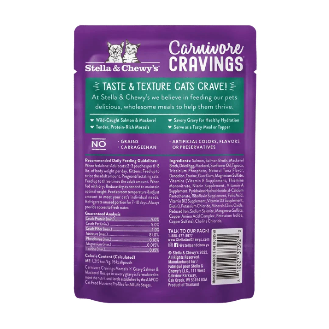 Stella & Chewy's Carnivore Cravings Morsels'N'Gravy Pouch - Salmon & Mackerel 2.8oz Cat Food