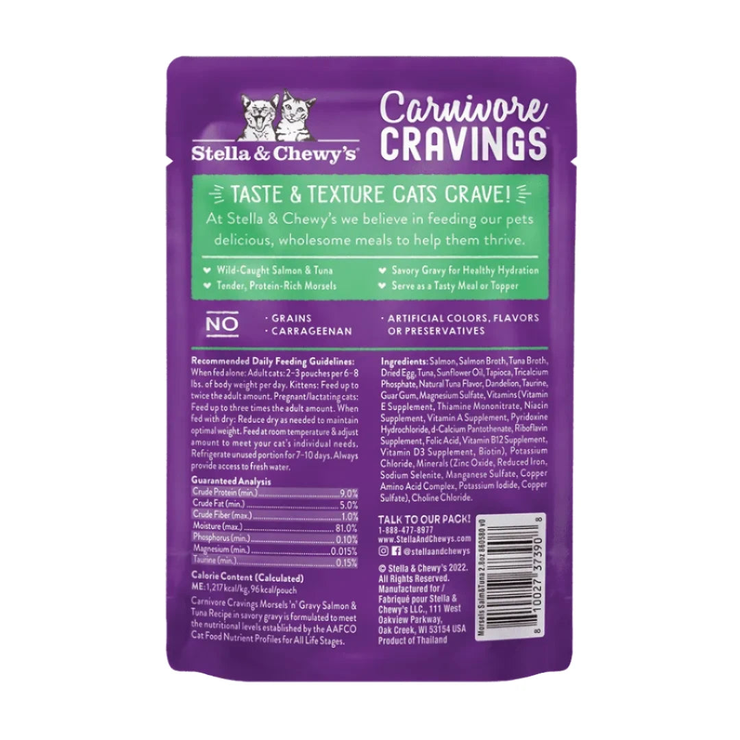 Stella & Chewy's Carnivore Cravings Morsels'N'Gravy Pouch - Salmon & Tuna 2.8oz Cat Food