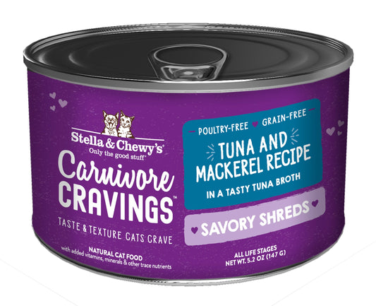 Stella & Chewy's Carnivore Cravings Savoury Shreds - Tuna & Mackerel in Broth 5.2oz Cat Food