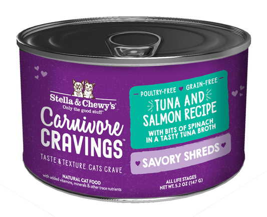 Stella & Chewy's Carnivore Cravings Savoury Shreds - Tuna & Salmon in Broth 5.2oz Cat Food