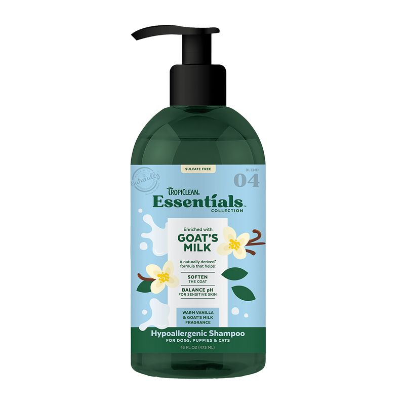 TropiClean Essentials Goat’s Milk Shampoo for Dogs, Puppies and Cats 16 fl. oz.