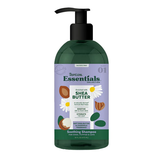 TropiClean Essentials Shea Butter Shampoo for Dogs, Puppies & Cats 16 fl. oz.