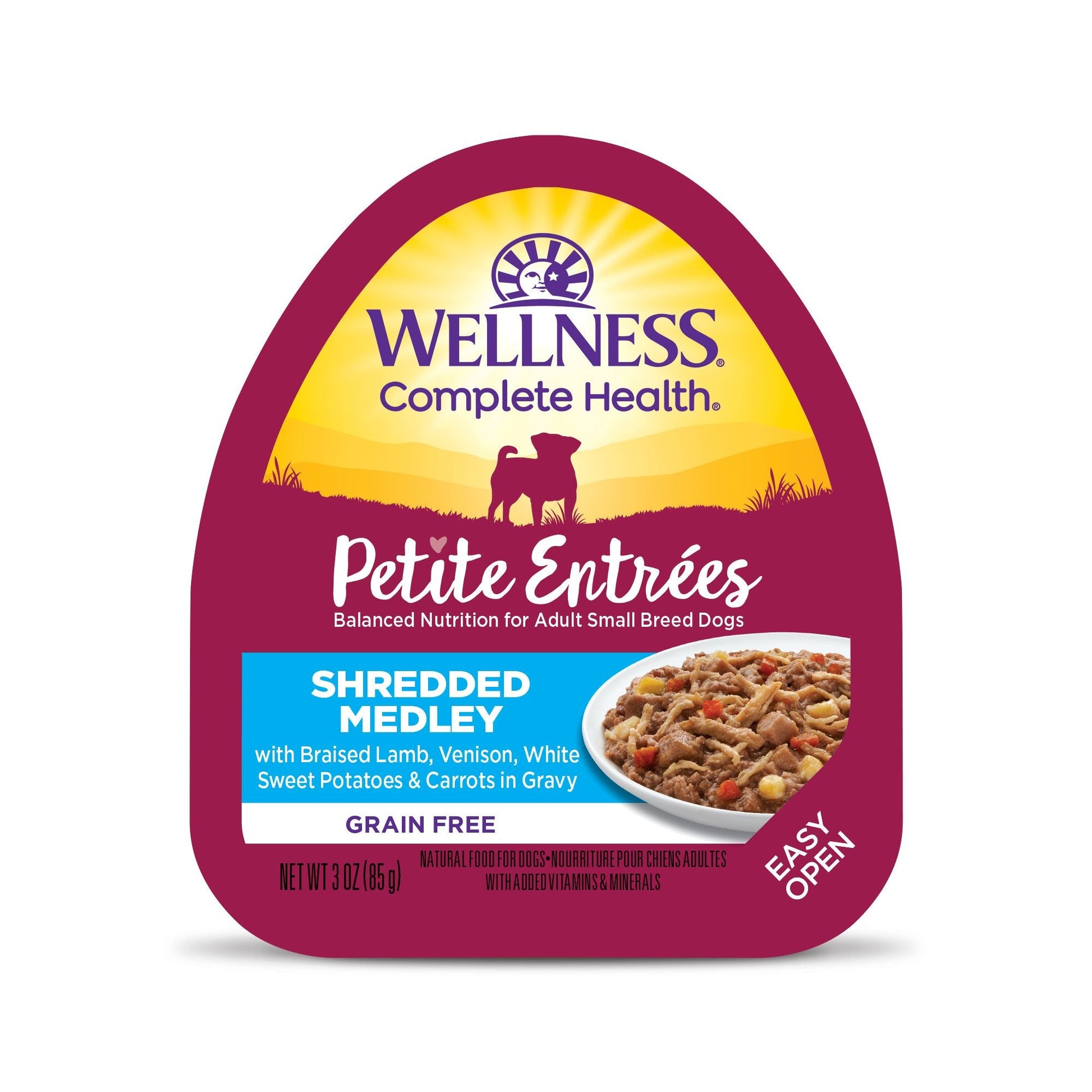 Wellness Petite Entrée - Shredded Medley Braised Lamb, Venison, White Sweet Potatoes & Carrots 85g Wet Dog Food