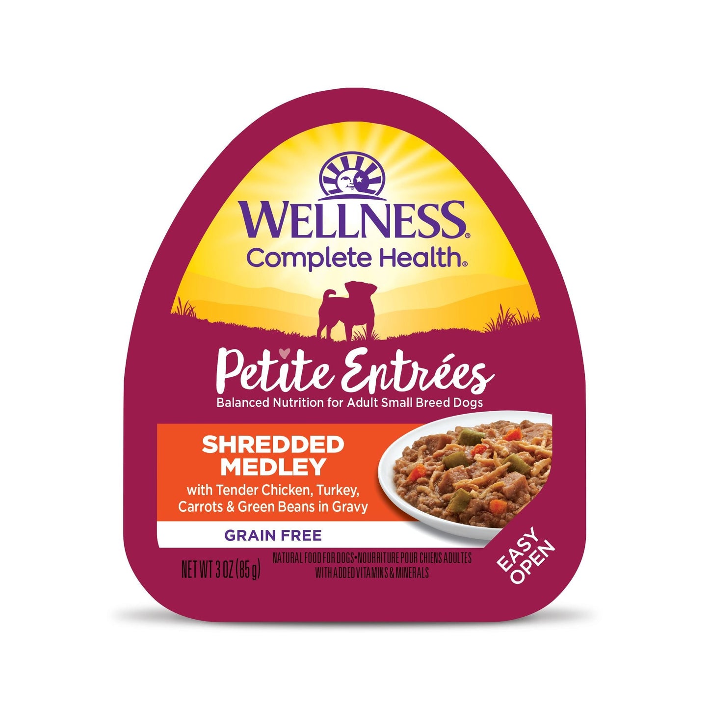 Wellness Petite Entrée - Shredded Medley Tender Chicken, Turkey Carrots & Green Beans 85g Wet Dog Food