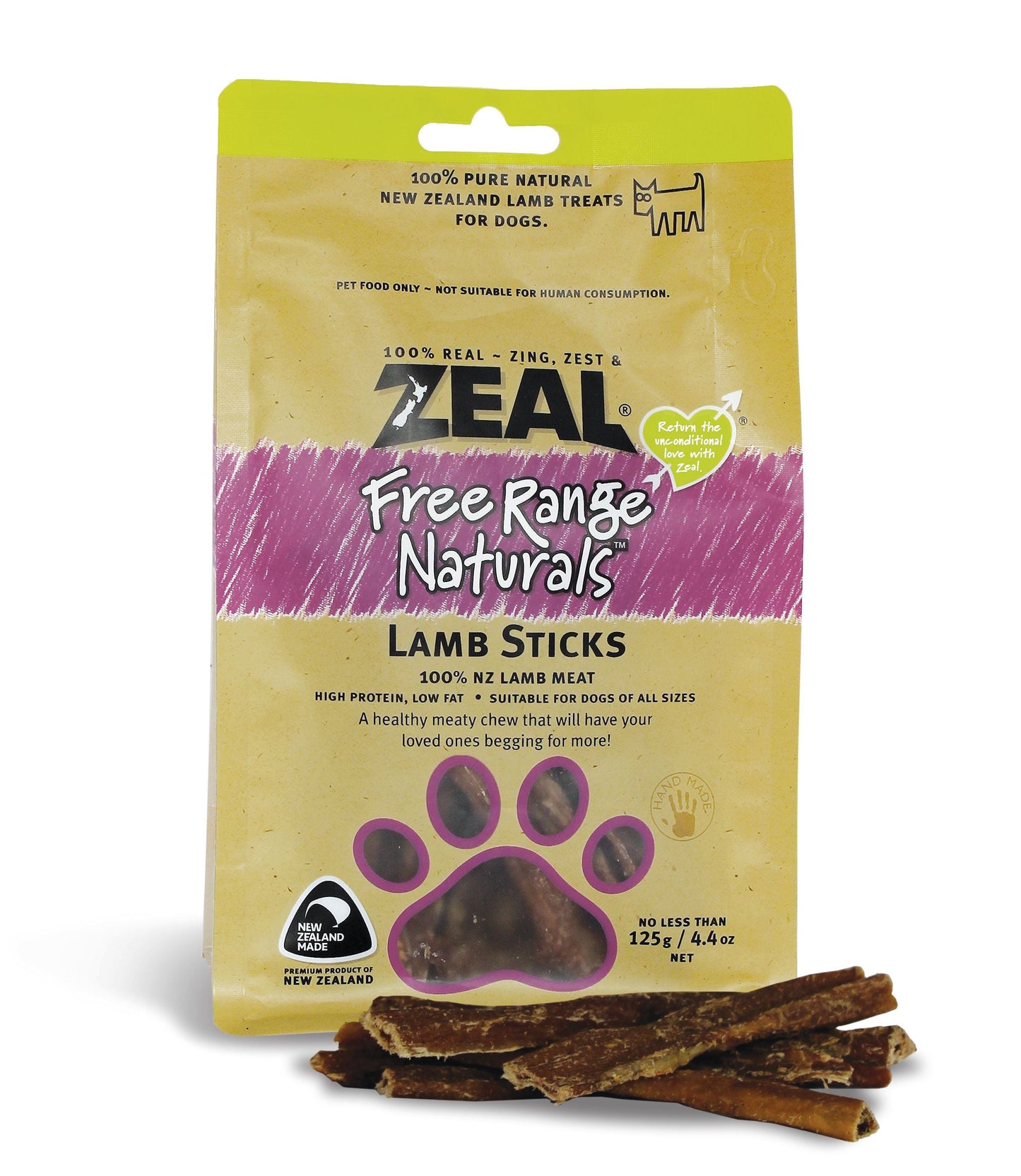 Zeal Free Range Natural Lamb Sticks 125g Dog Treats