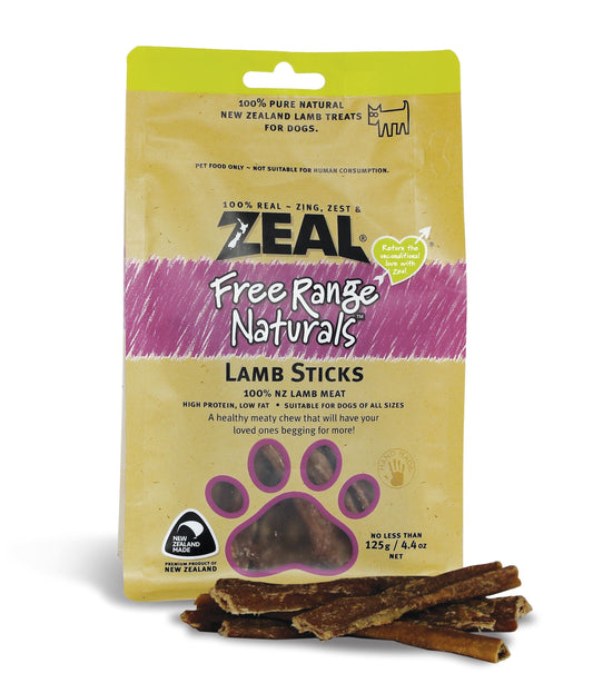 Zeal Free Range Natural Lamb Sticks 125g Dog Treats