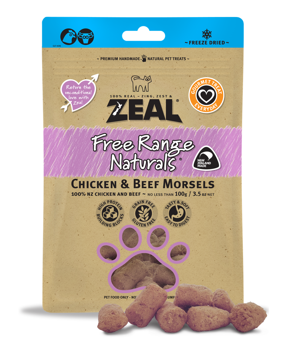 Zeal Free Range Naturals Chicken & Beef Morsels 100g Dog & Cat Treats