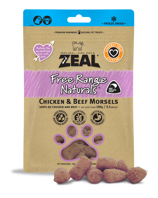 Zeal Free Range Naturals Chicken & Beef Morsels 100g Dog & Cat Treats