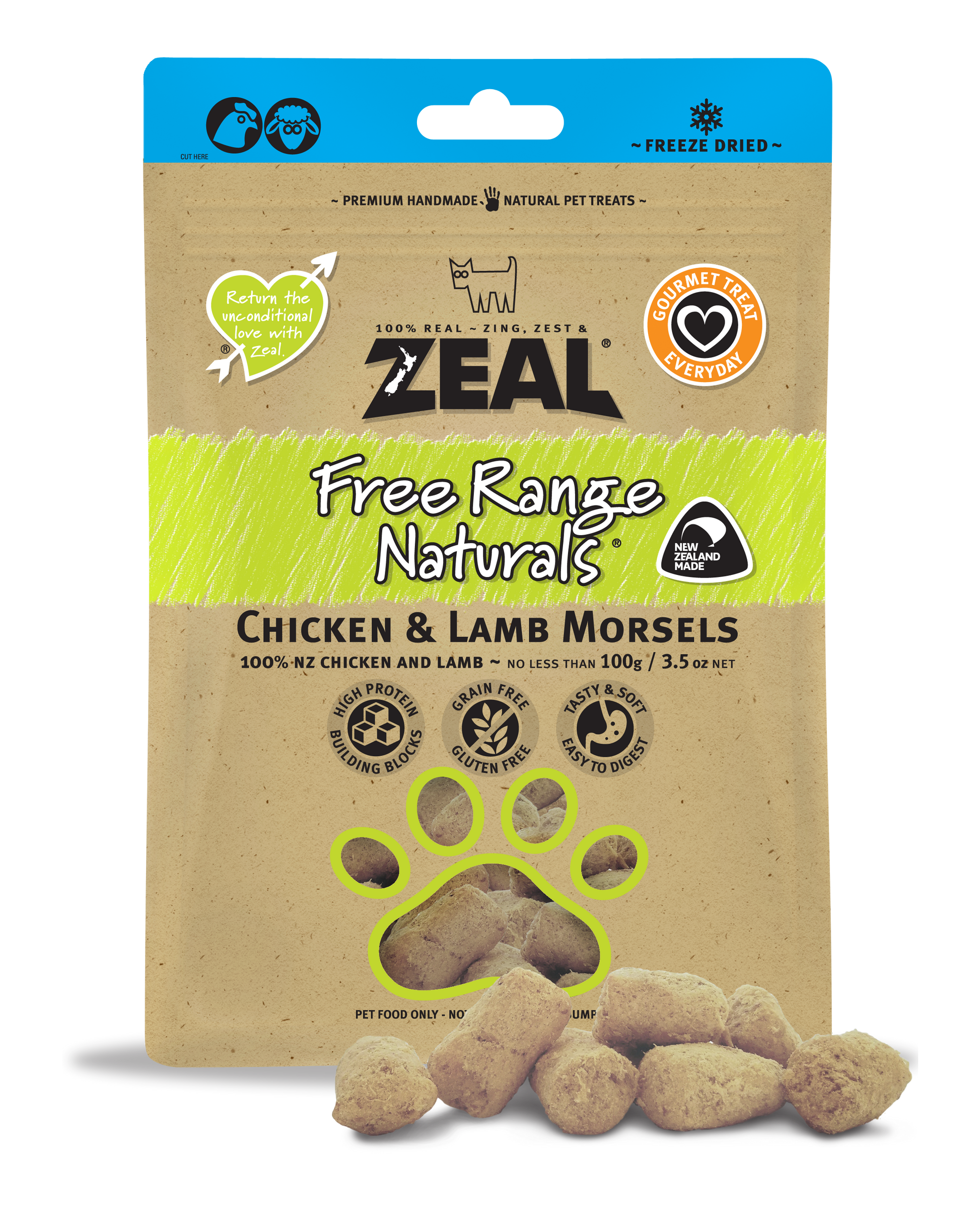 Zeal Free Range Naturals Chicken & Lamb Morsels 100g Dog & Cat Treats