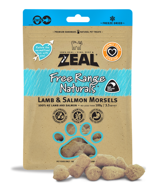 Zeal Free Range Naturals Lamb & Salmon Morsels 100g Dog & Cat Treats