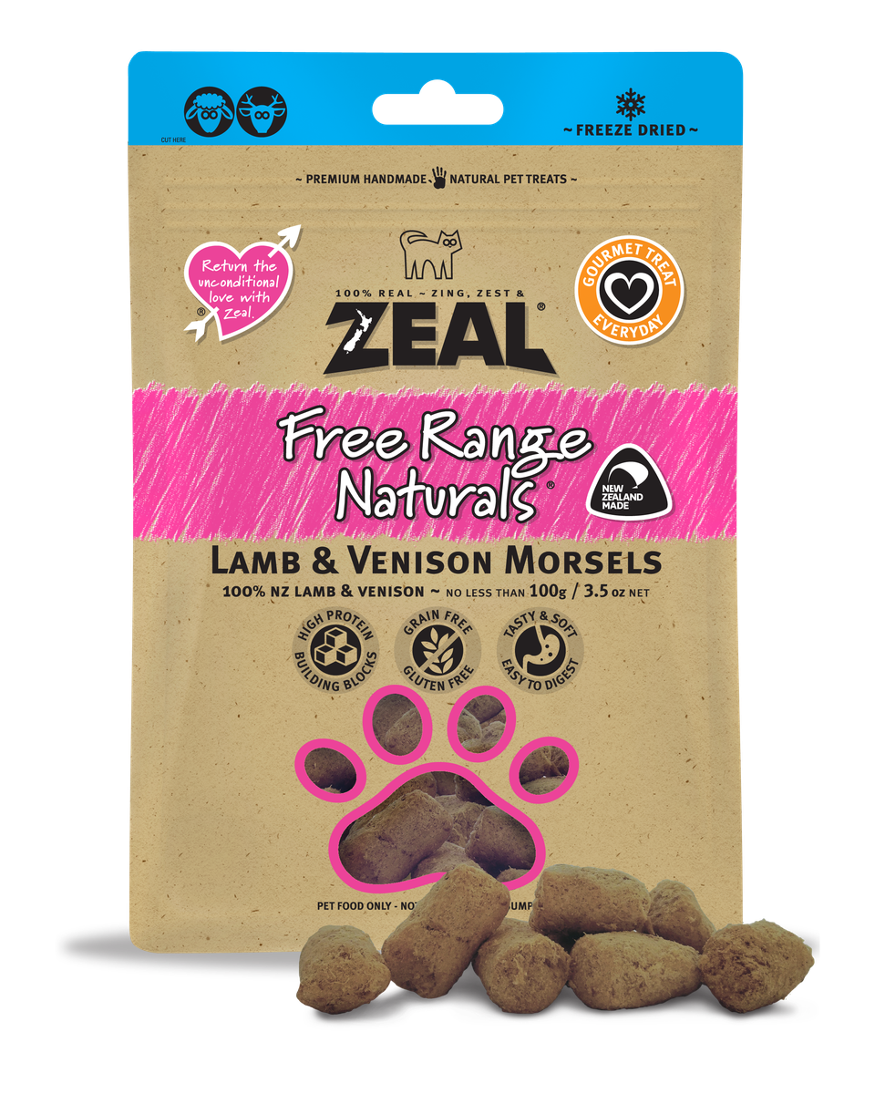 Zeal Free Range Naturals Lamb & Venison Morsels 100g Dog & Cat Treats